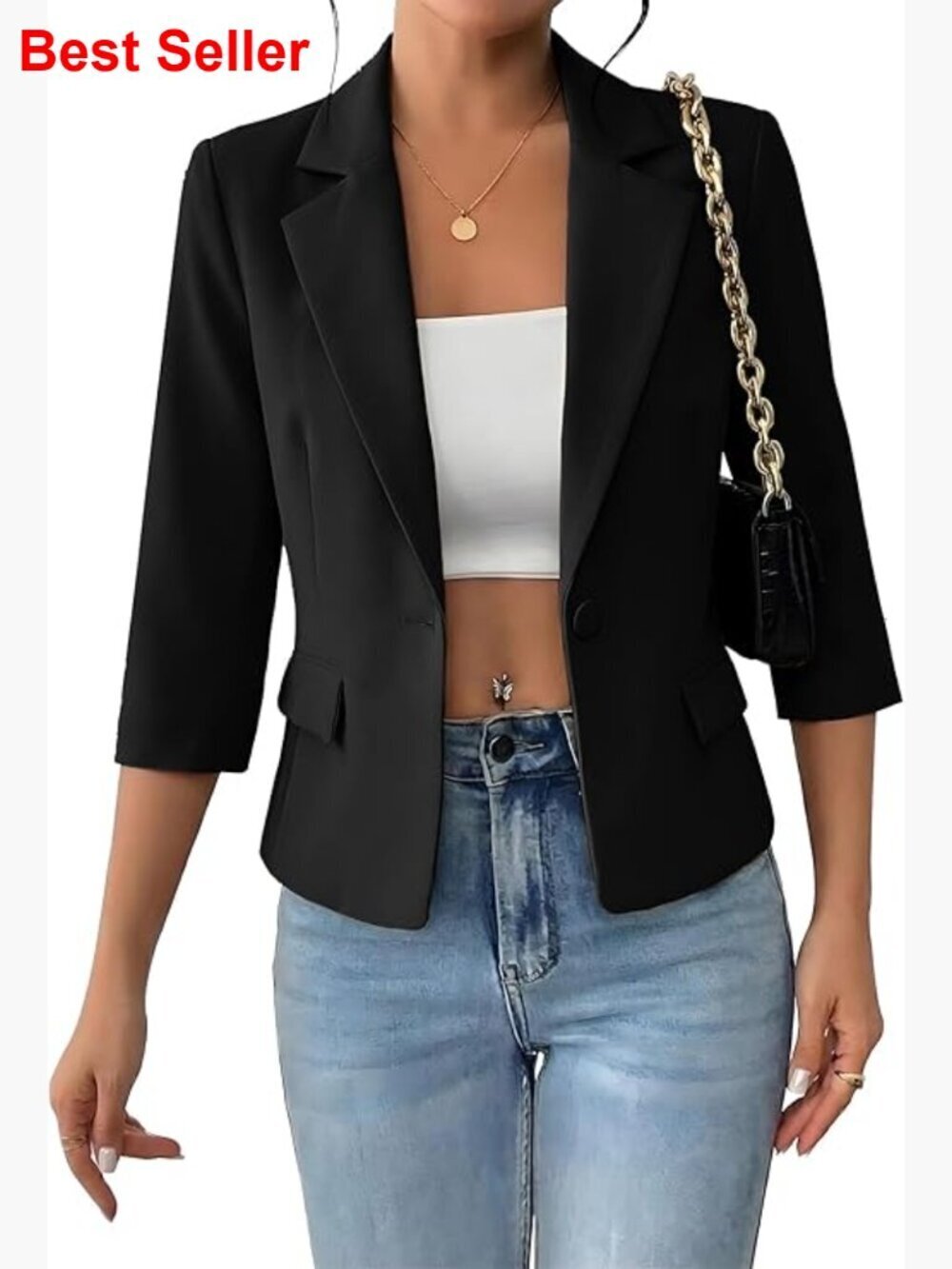 Lightweight 3/4 Sleeve Blazer, Slim Fit Business Casual Jacket